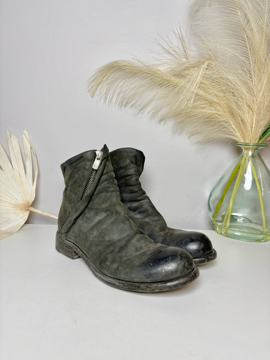 W Shoe Size 6 Officine Creative Charcoal Leather Distressed Ankle Boots