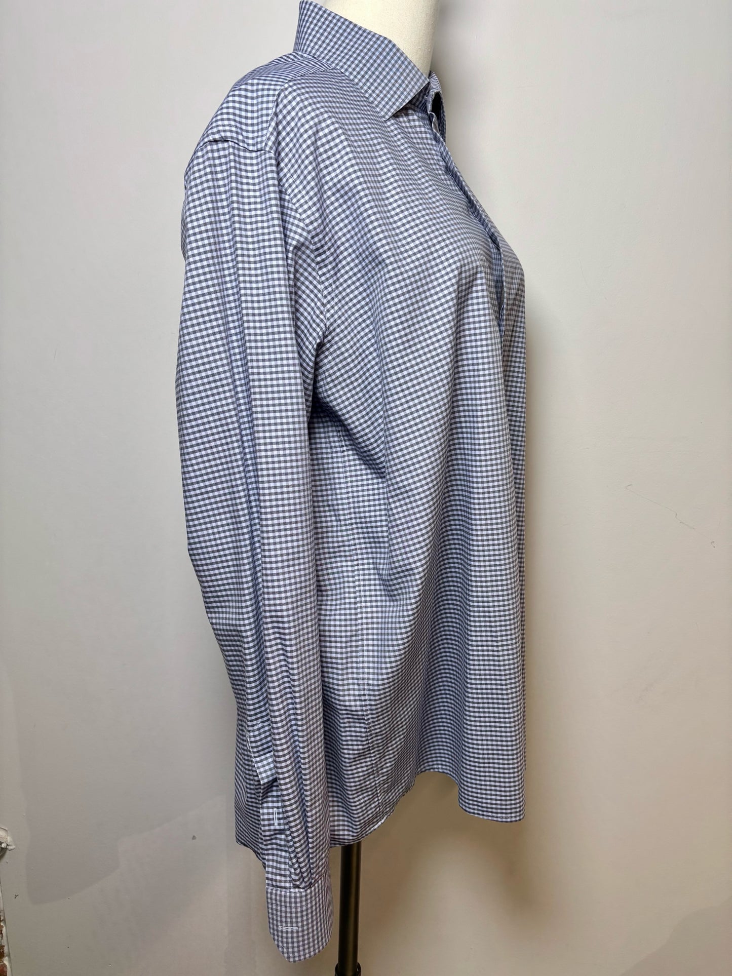 Mens Size XL Eton Light Blue Cotton Gingham Men's Shirt