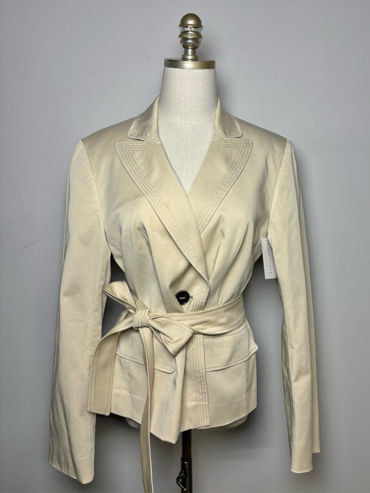 Women's Size 40 Escada Cream Stitching Detail Belted Blzaer Pre-owned