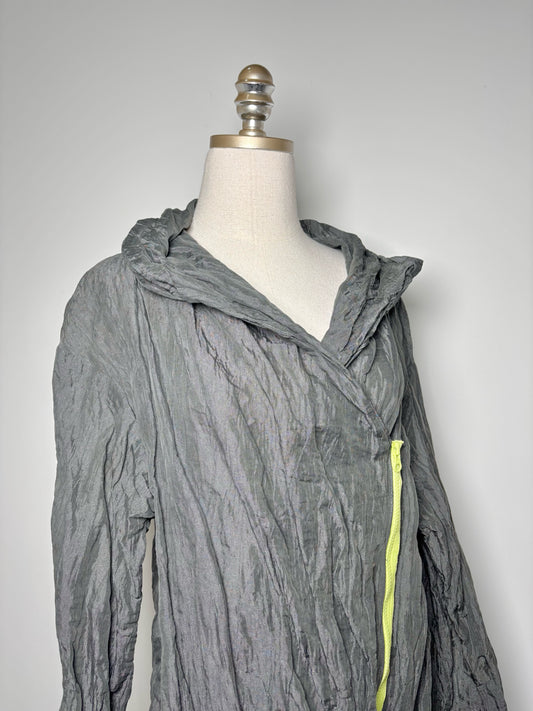 Women Size 38 (2 US) Krizia Gray Solid Cotton Blend Crinkle Long Jacket