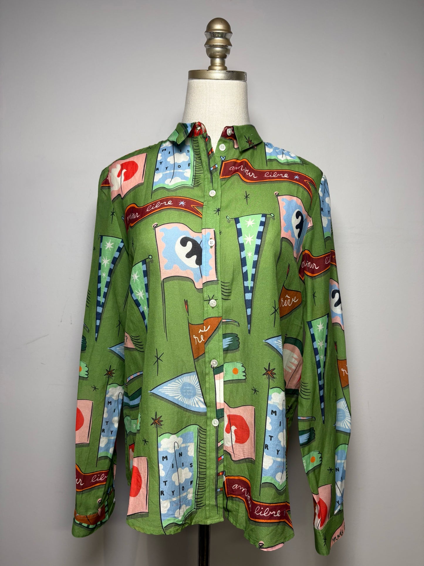 Women Size 36 Sézane x Pangea Pierro Green Cotton Pre-Owned Button-Down Shirt