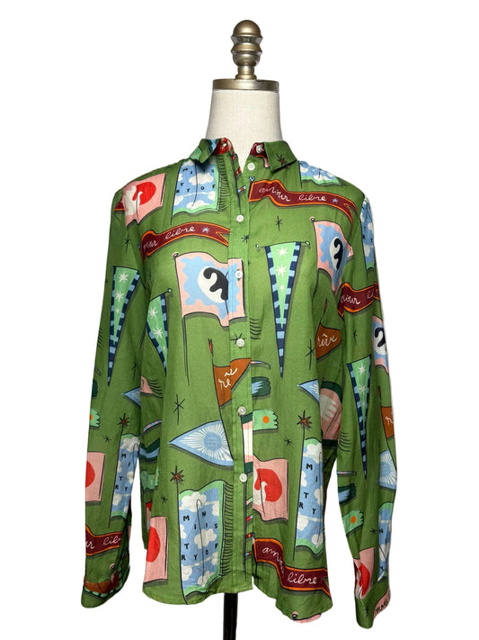 Women Size 36 Sézane x Pangea Pierro Green Cotton Pre-Owned Button-Down Shirt