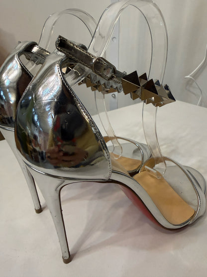 Christian Louboutin Silver Spike Open-Toe Ankle Strap | Pre-owned