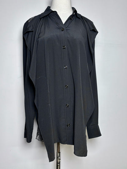 Women Size 4 Burberry Black Pure Silk, Lace Panels Blouse
