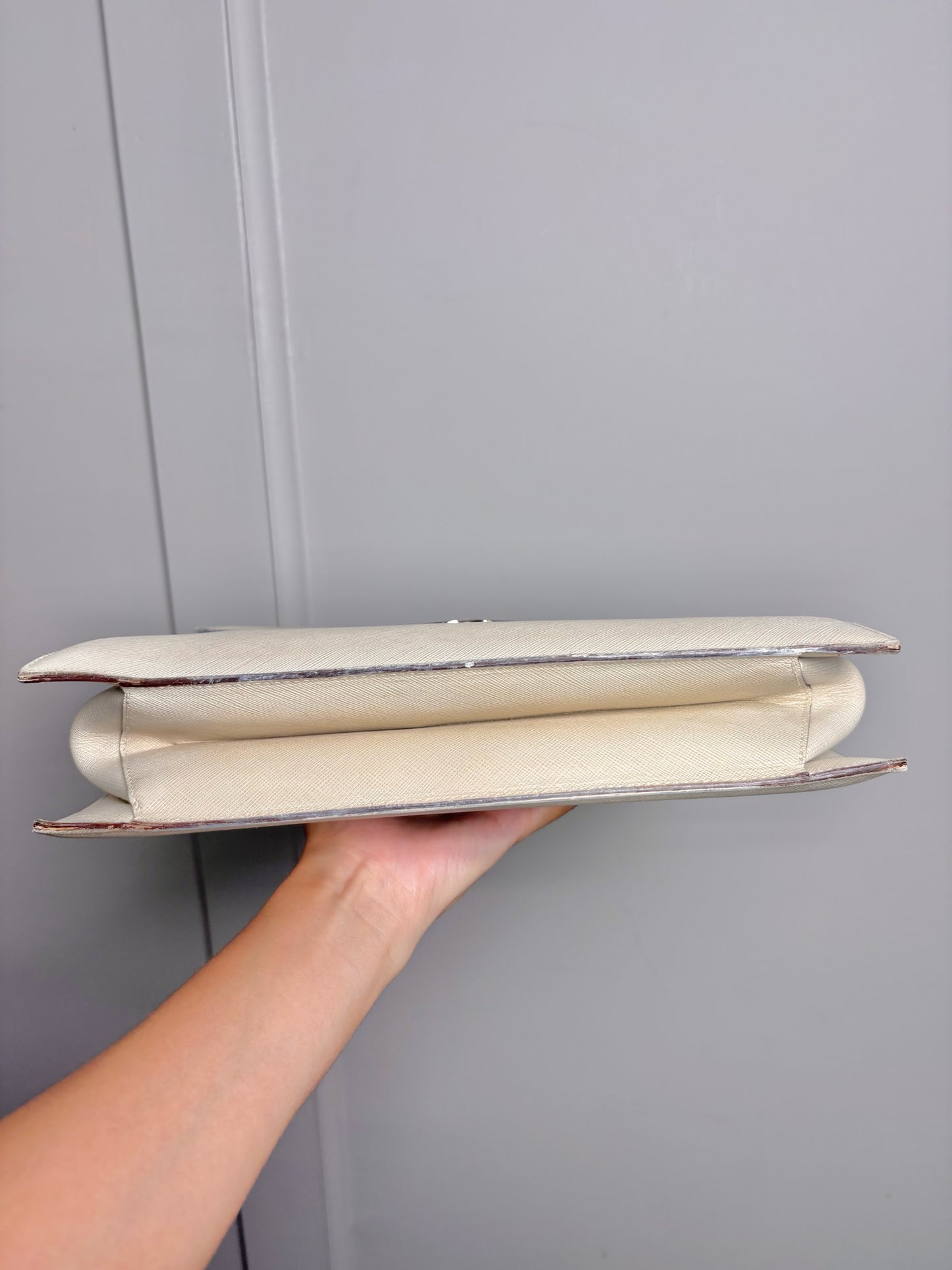 Salvatore Ferragamo Solid Bone Saffiano Gancini Purse