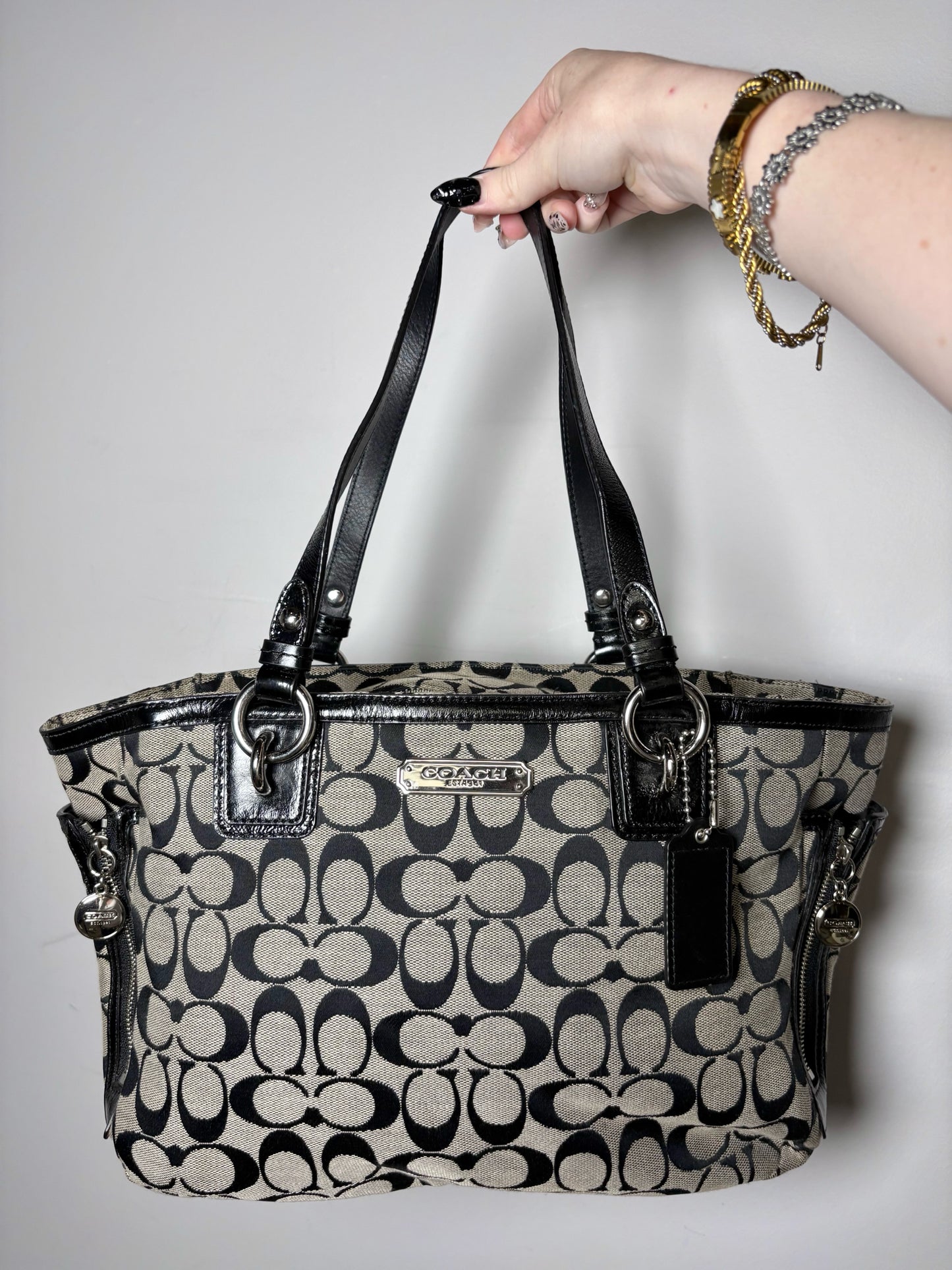 Coach Gallery Signature Monogram F19249 Canvas, Leather Pre-owned Purse