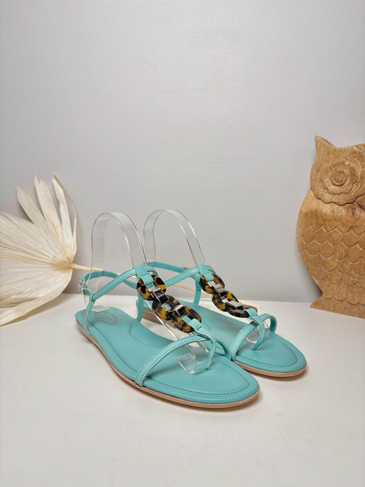 W Shoe Size 8 Tod's Turquoise Leather Sandals