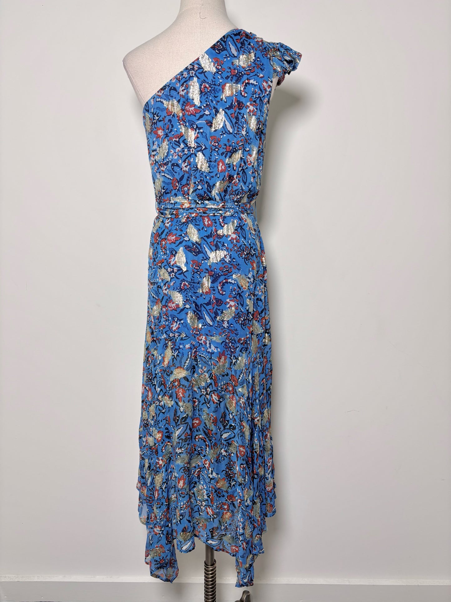 Women Size M Karina Grimaldi Blue, gold, orange Metallic Viscose Dress