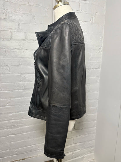 Women Size 10 All Saints Black Quilted Leather Jacket