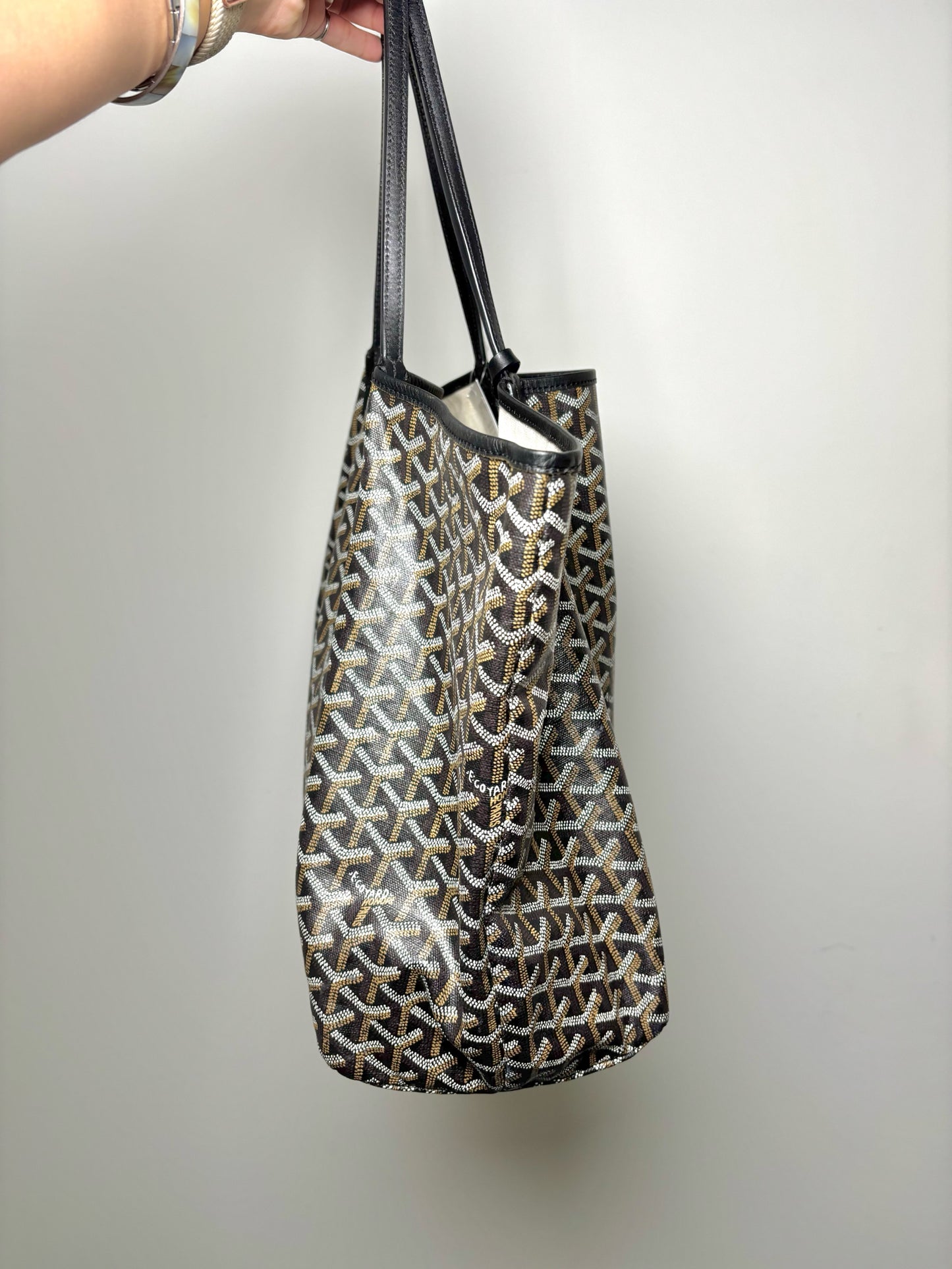 Goyard-Goyardine St. Louis XXL Coated Canvas Pre-owned Black Leather Trim Tote