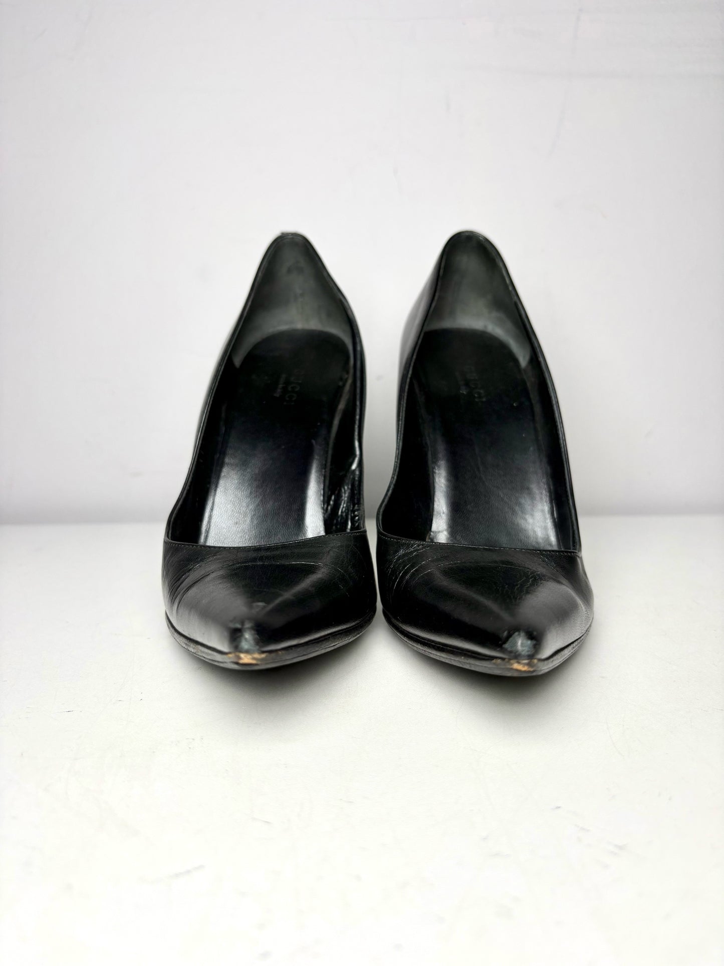 W Shoe Size 6.5 Gucci Black Leather Horn/Tortoise Pre-owned Heels