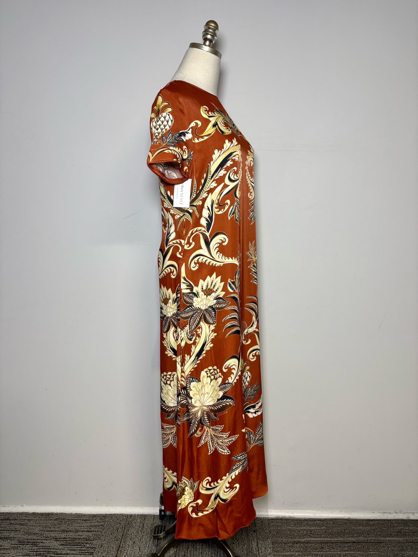 Women Size S Farm Rio Brown Floral Print Midi Pre-owned Dress
