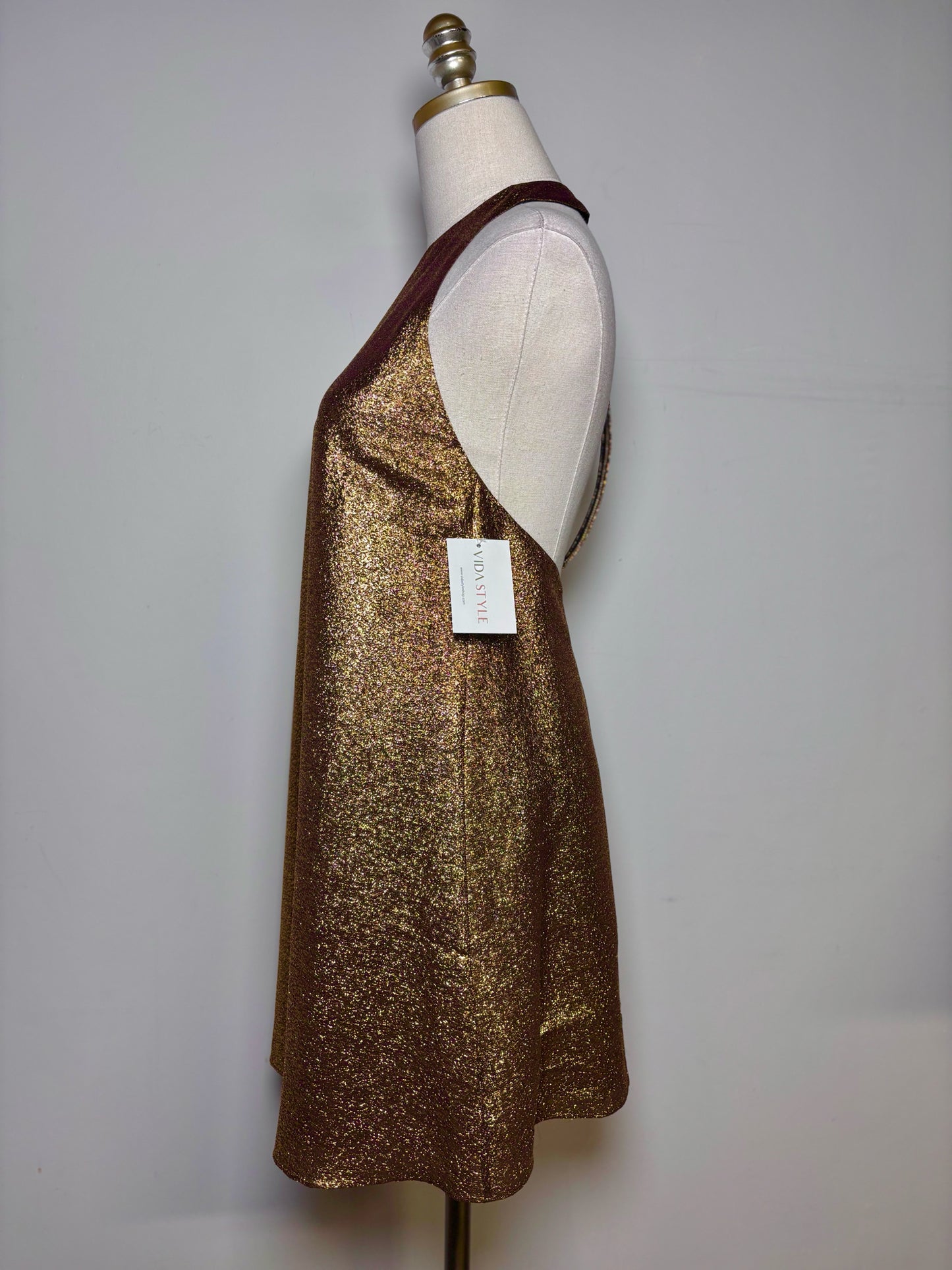 Women Size 2 Alice + Olivia Gold Metallic Silk Blend Pre-owned Dress
