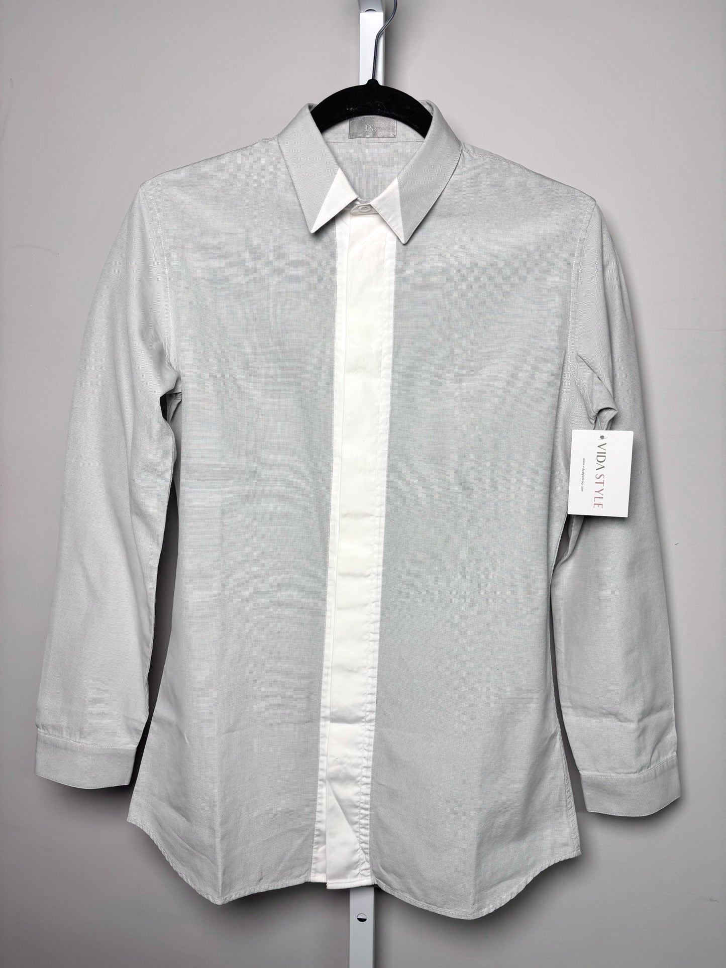 Mens Size 38 Dior Gray Cotton Small Checkered Men's Shirt