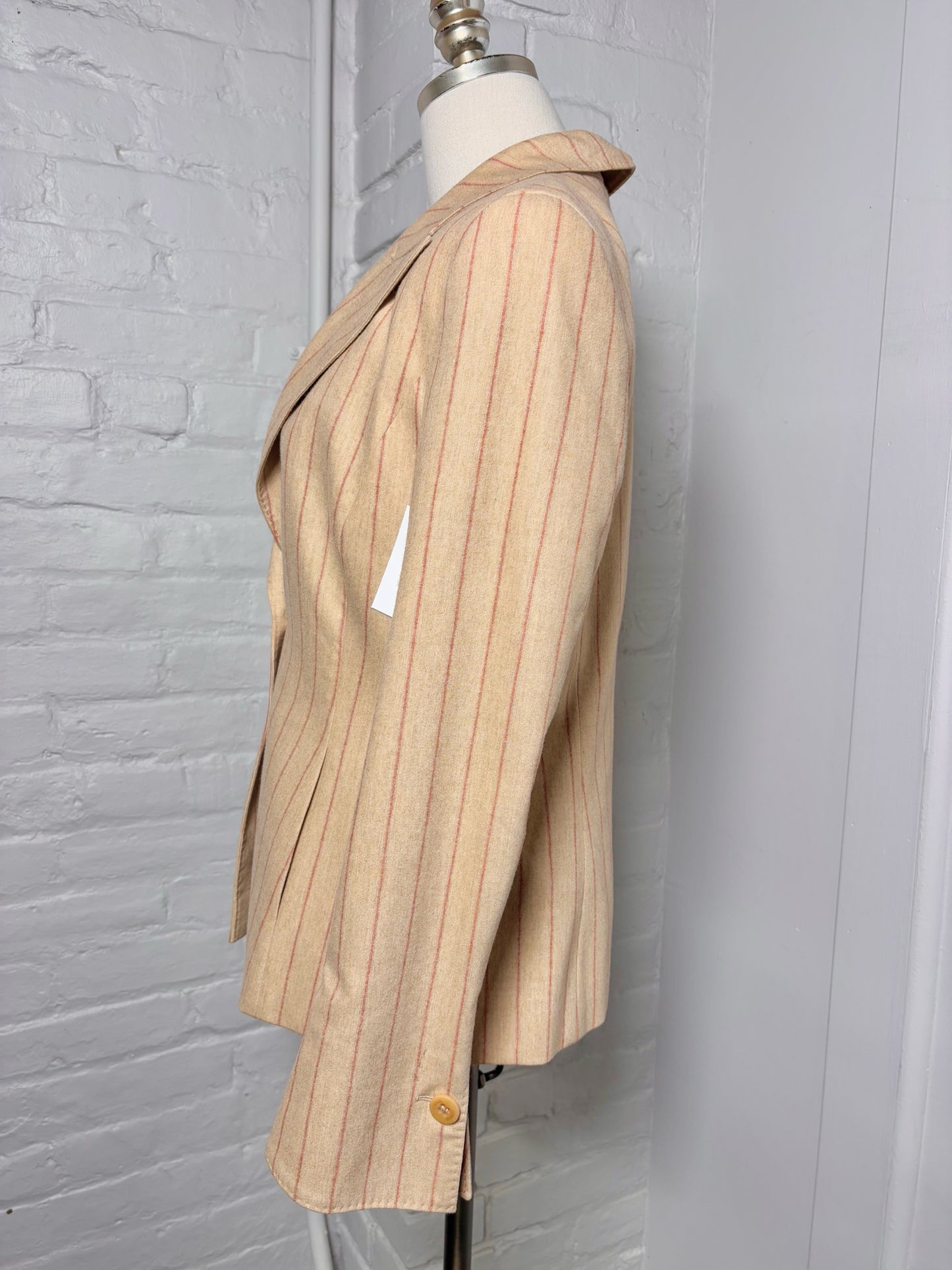 Women Size 40 (8) Feraud Camel Striped Vintage Wool 2 Piece Pant Suit