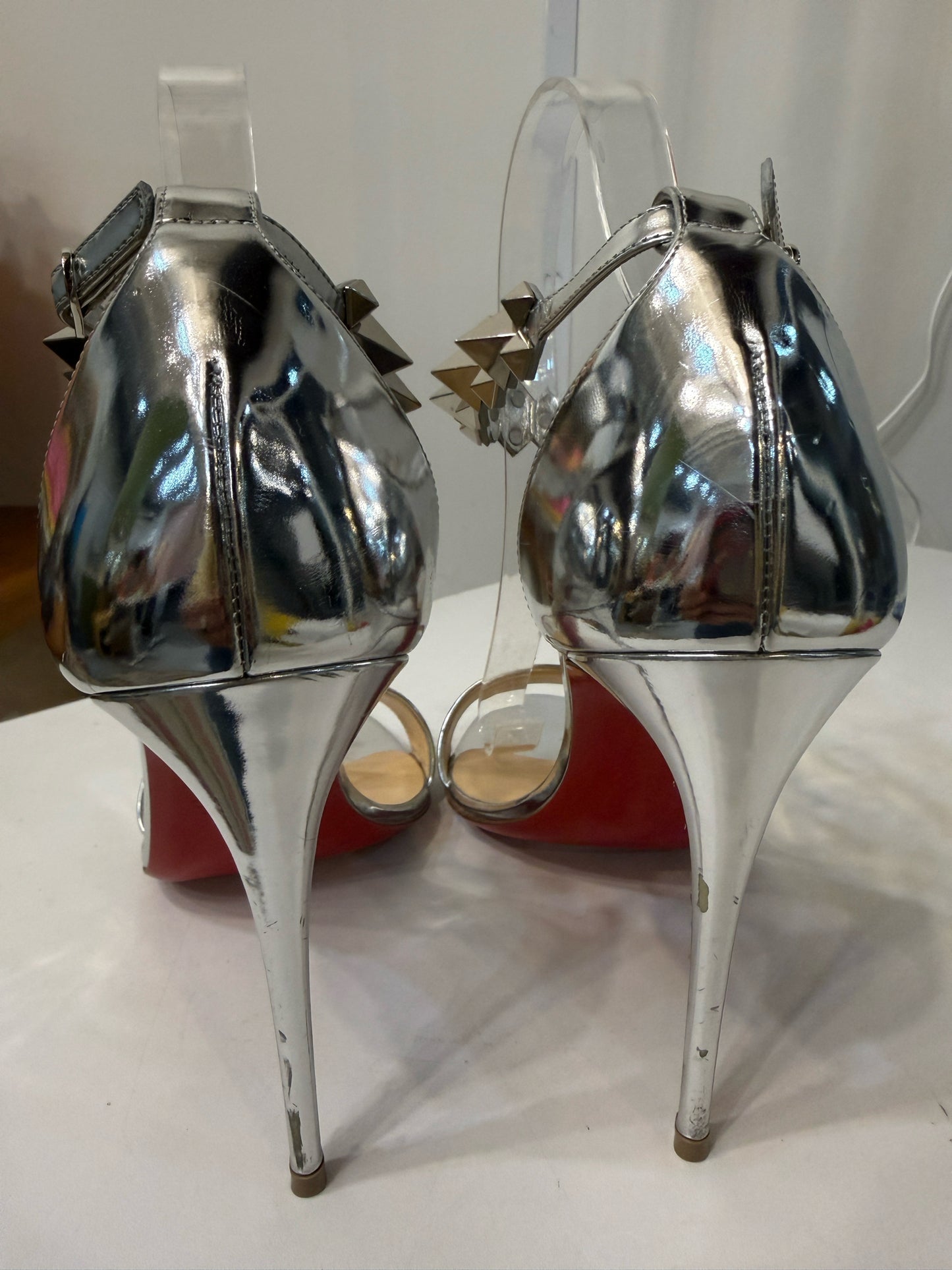 Christian Louboutin Silver Spike Open-Toe Ankle Strap | Pre-owned