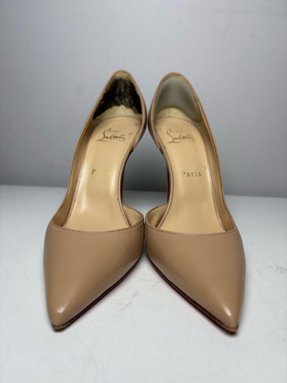 Women's Shoe Size 38 Christian Louboutin Iriza Nude Leather Pre-Owned d'Orsay Heels