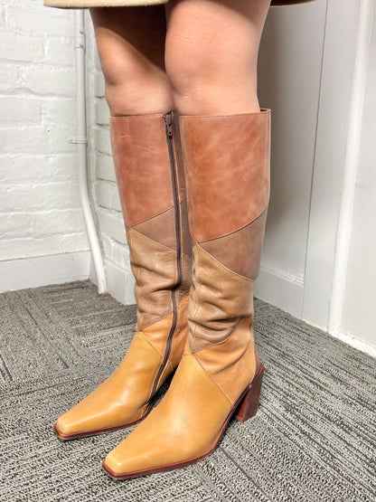 W Shoe Size 9 Jeffrey Campbell x Free People Brown Patchwork Calimity Boots