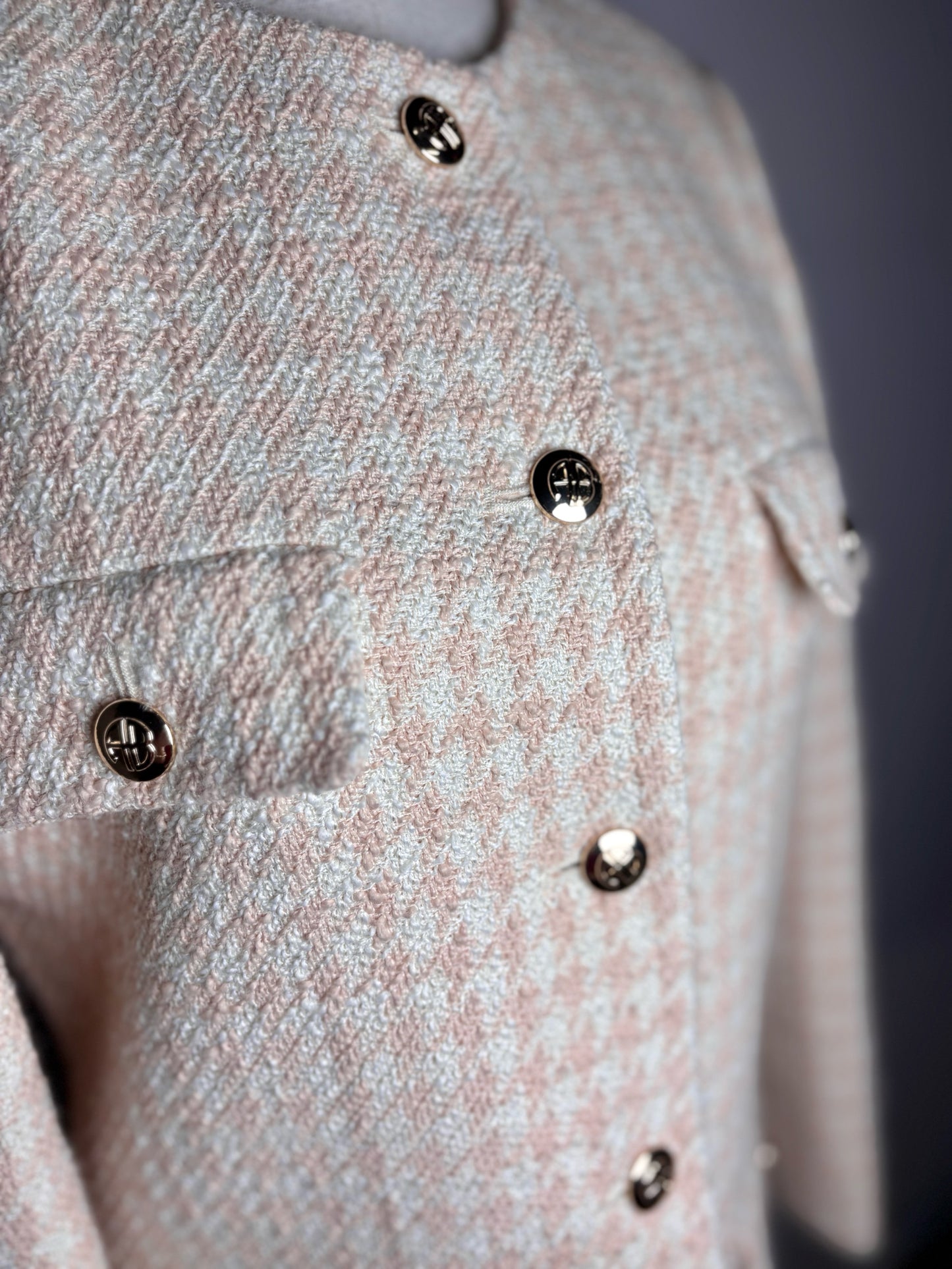 Women Size XS Anine Bing Janet Peach, Cream Houndstooth Pre-owned Jacket