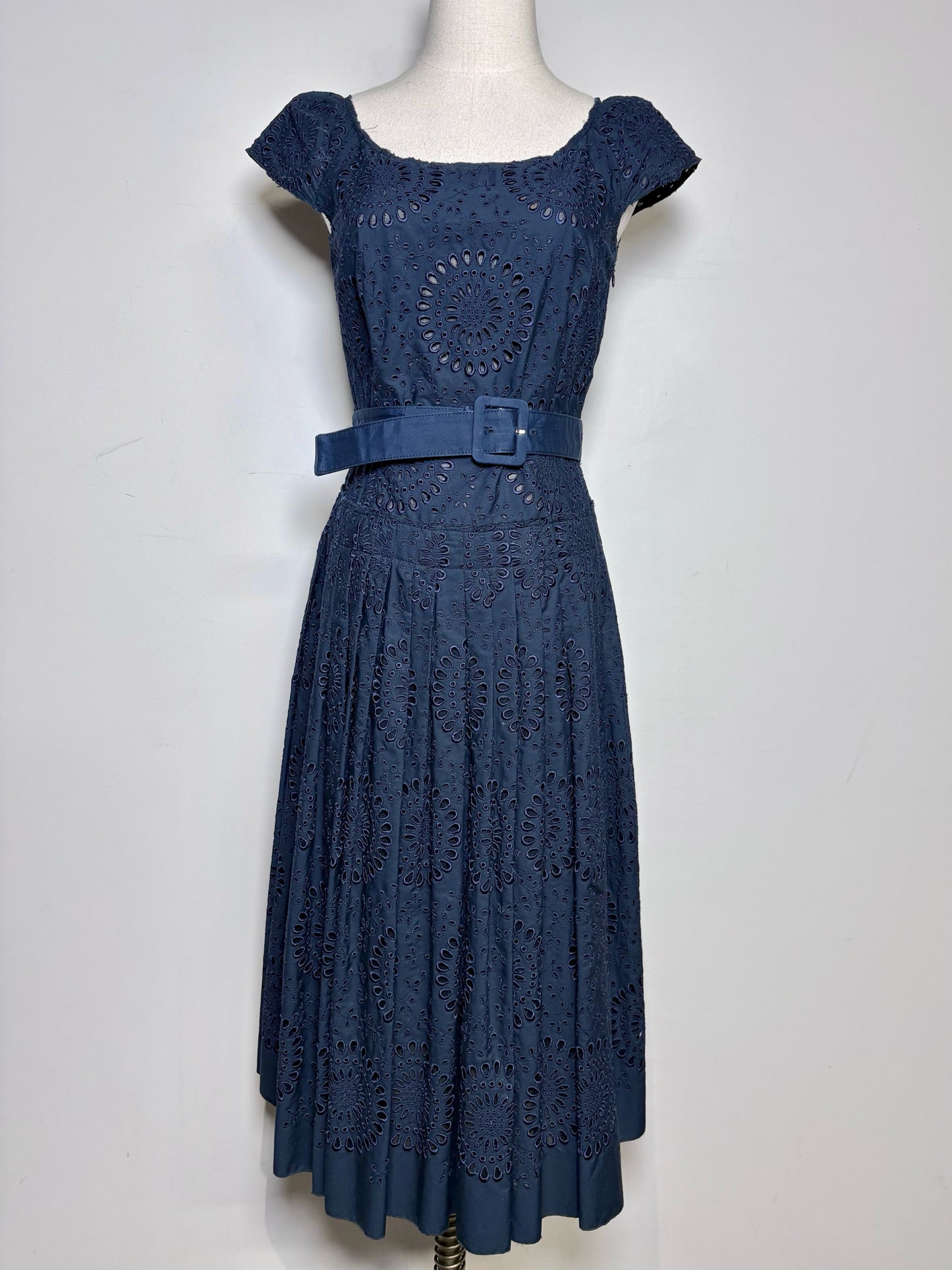 Women Size 40 (4/S US) Prada Blue Eyelet Lace Women's 100% Cotton Dress