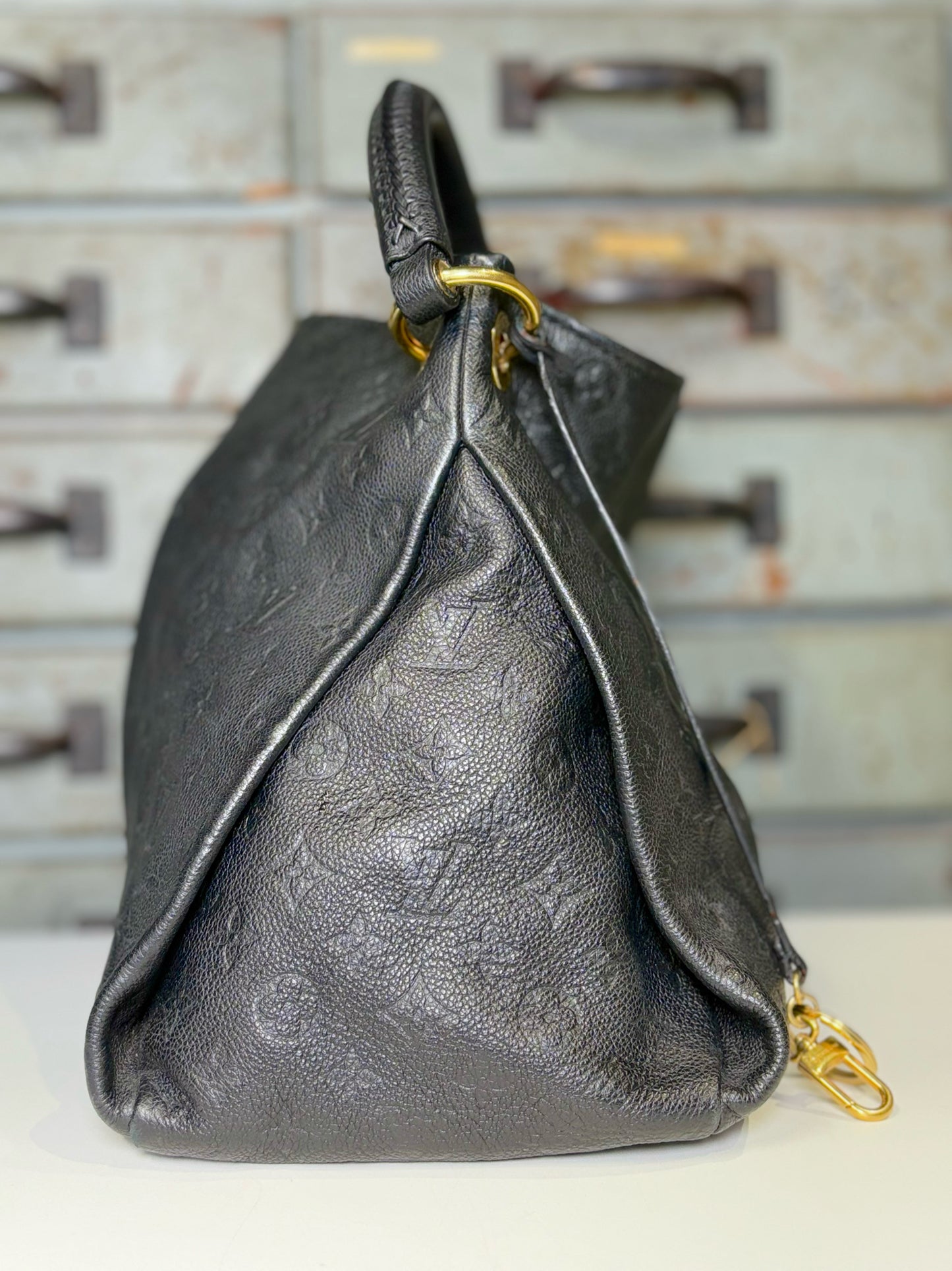 Louis Vuitton"Artsy Empreinte MM" Monogram Leather Black Cowhide Large Purse