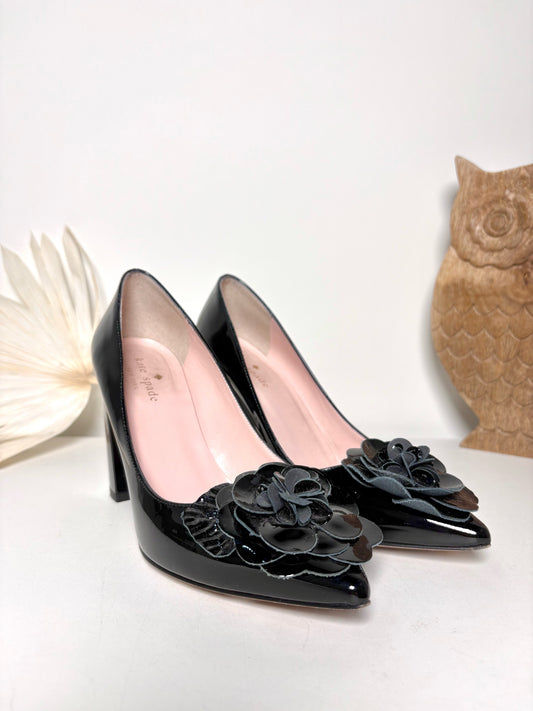 W Shoe Size 6.5 Kate Spade New York Black Leather Patent Heels