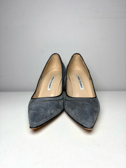 W Shoe Size 39 Manolo Blahnik Rela Grey Suede Pre-owned Pump