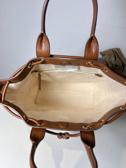 Women's Veronica Beard Solid Canvas, Leather Pre-owned Cream, brown Medium Purse