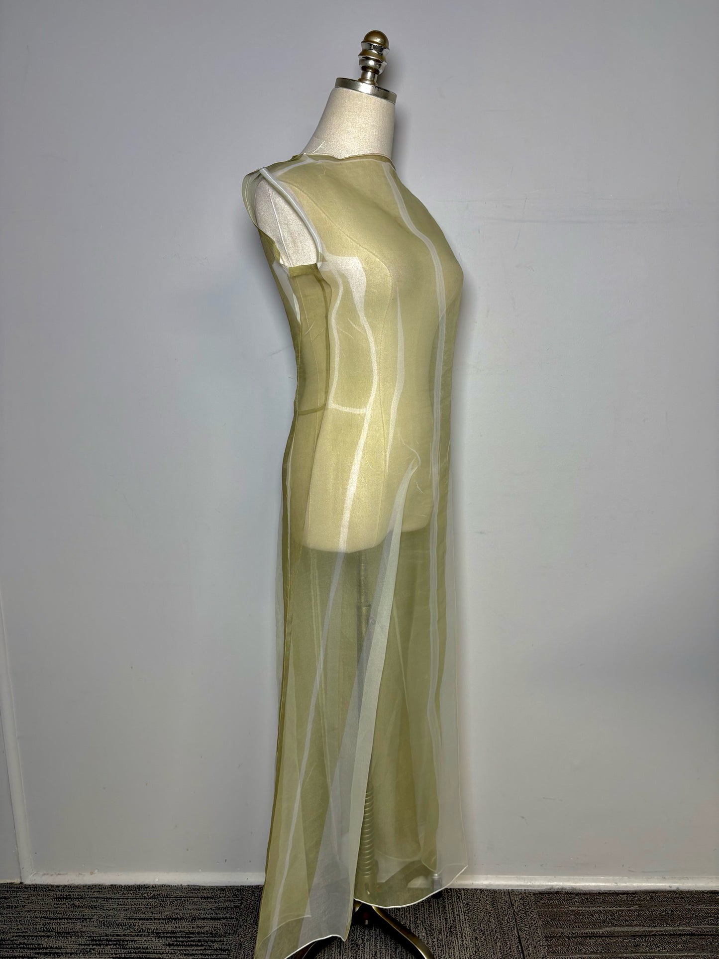 Women Size 3 (L) Yohji Yamamoto Sage Green Iridescent Sheer Vintage Dress