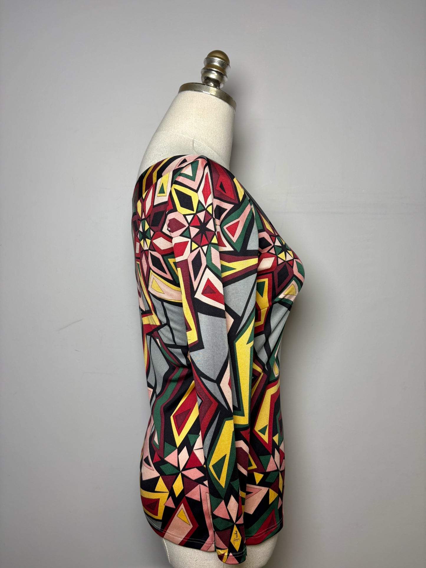 Women Size 6 Emilio Pucci Multi-Color Abstract Print Silk Top