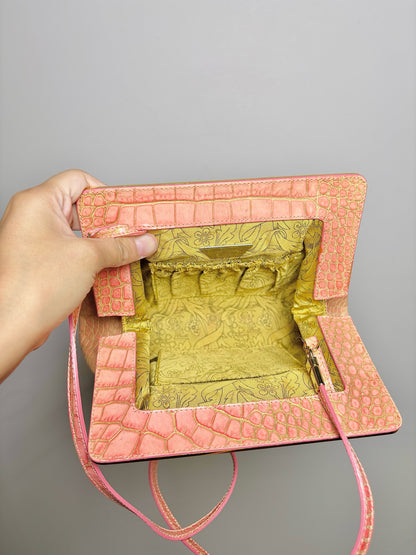 John Galliano Croc Embossed Leather Salmon Cowhide Vintage Purse