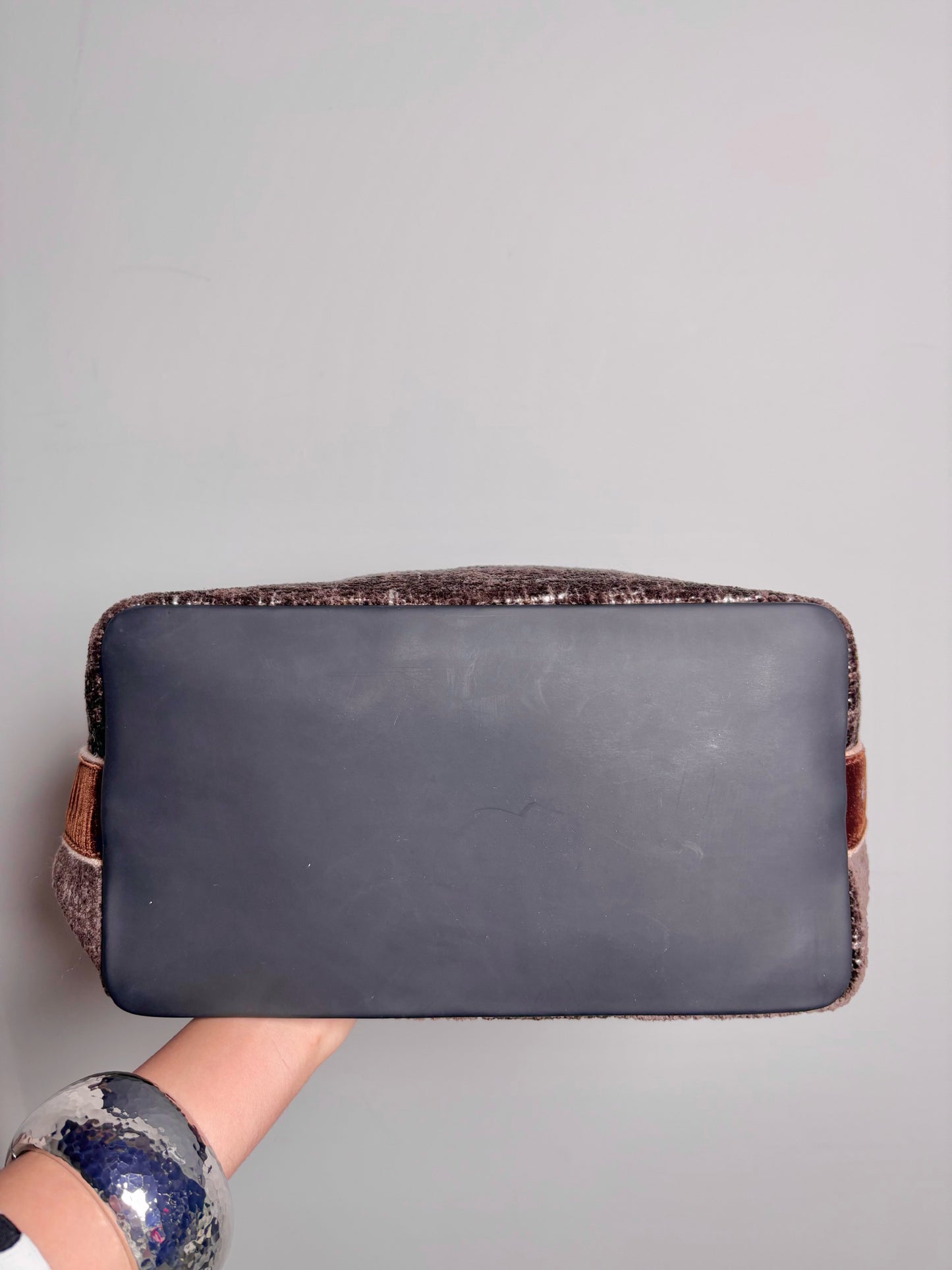 Via Tweed Textile Brown Mailbag Tote Bag