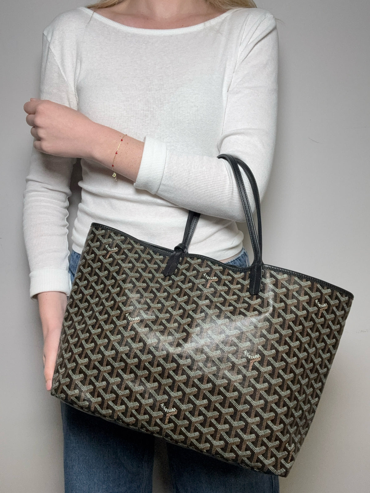 Women's Authentic Goyard Saint Louis PM Black Brown Goyardine Coated Canvas Pre-Owned Tote Bag
