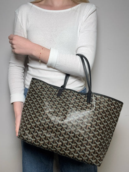 Women's Authentic Goyard Saint Louis PM Black Brown Goyardine Coated Canvas Pre-Owned Tote Bag