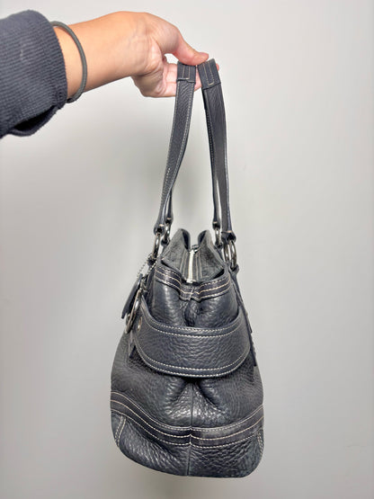 Coach Solid Leather Black Cowhide Hampton City 02764 Satchel Tote Purse