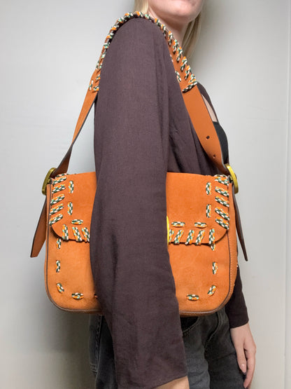 Women's Tory Burch Sawyer Stitch Orange Suede Leather Pre-Owned Shoulder Bag