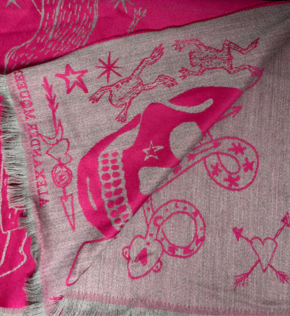 Alexander McQueen Pink Skullhead Scarf Fringe Trim