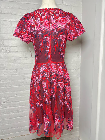 Women Size 0 Eva Franco Red, Blue Floral Polyester Dress