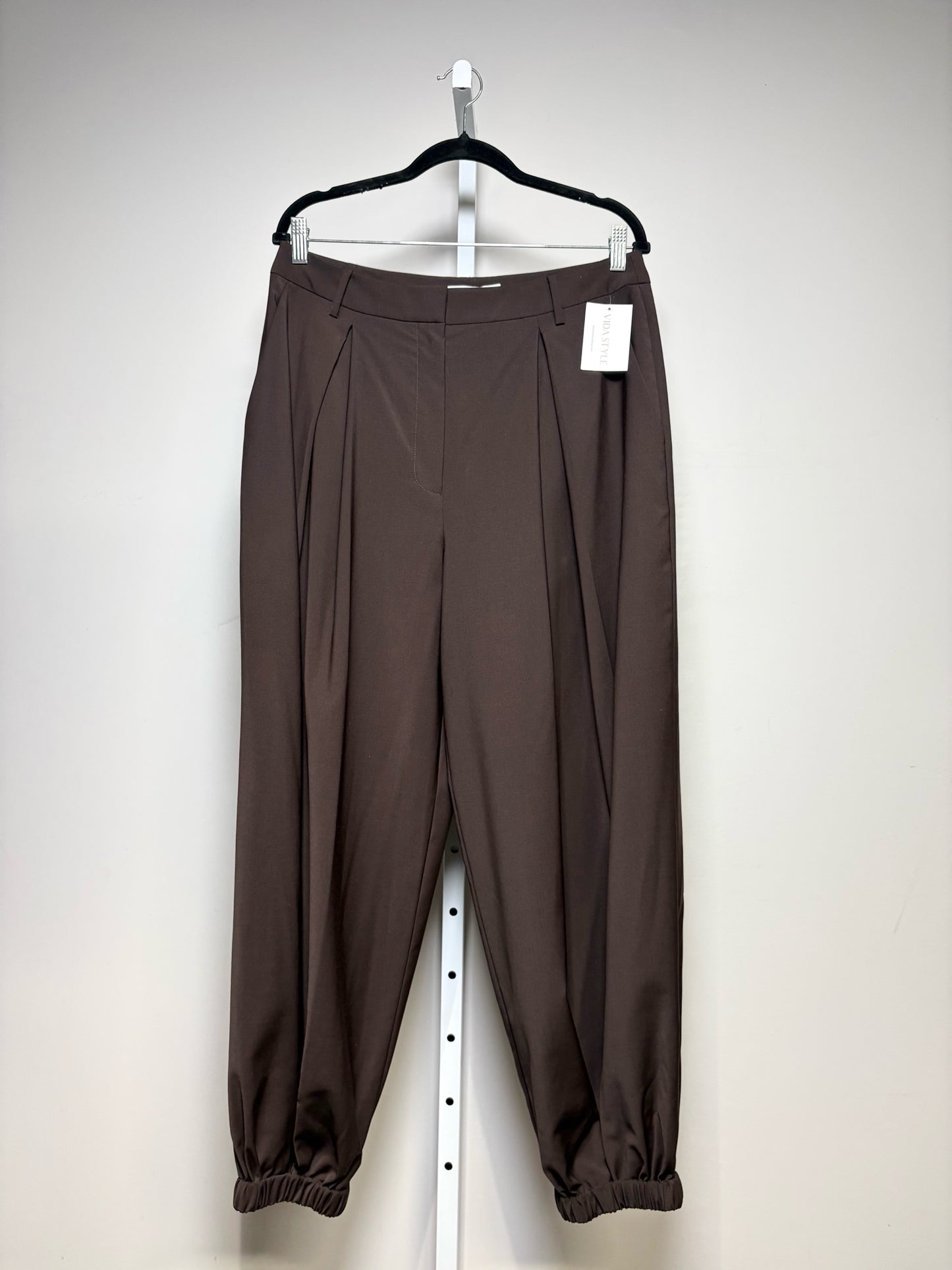 Women Size 8 Tibi Brown Balloon w/Pleats Wool Blend Pre-owned Pants