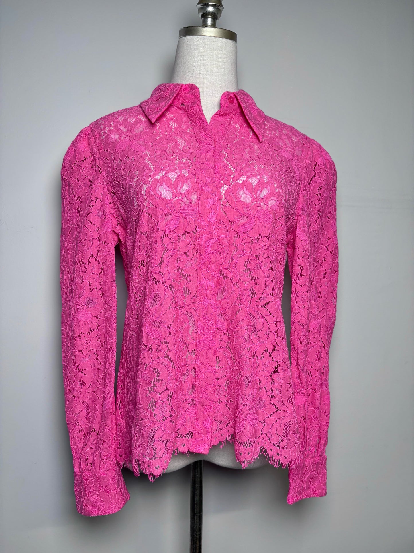 Women Size S L'Agence Hot Pink Lace Cotton Blend Blouse