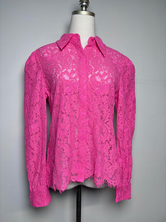 Women Size S L'Agence Hot Pink Lace Cotton Blend Blouse