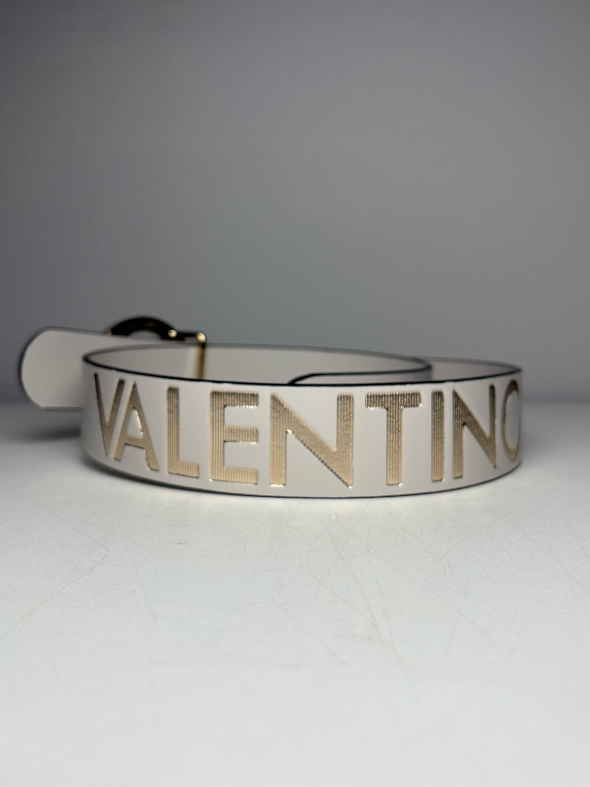 Women's Size S Mario Valentino V Giusy Beige Leather Gold-Tone Logo Pre-Owned Belt