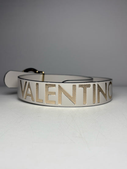 Women's Size S Mario Valentino V Giusy Beige Leather Gold-Tone Logo Pre-Owned Belt