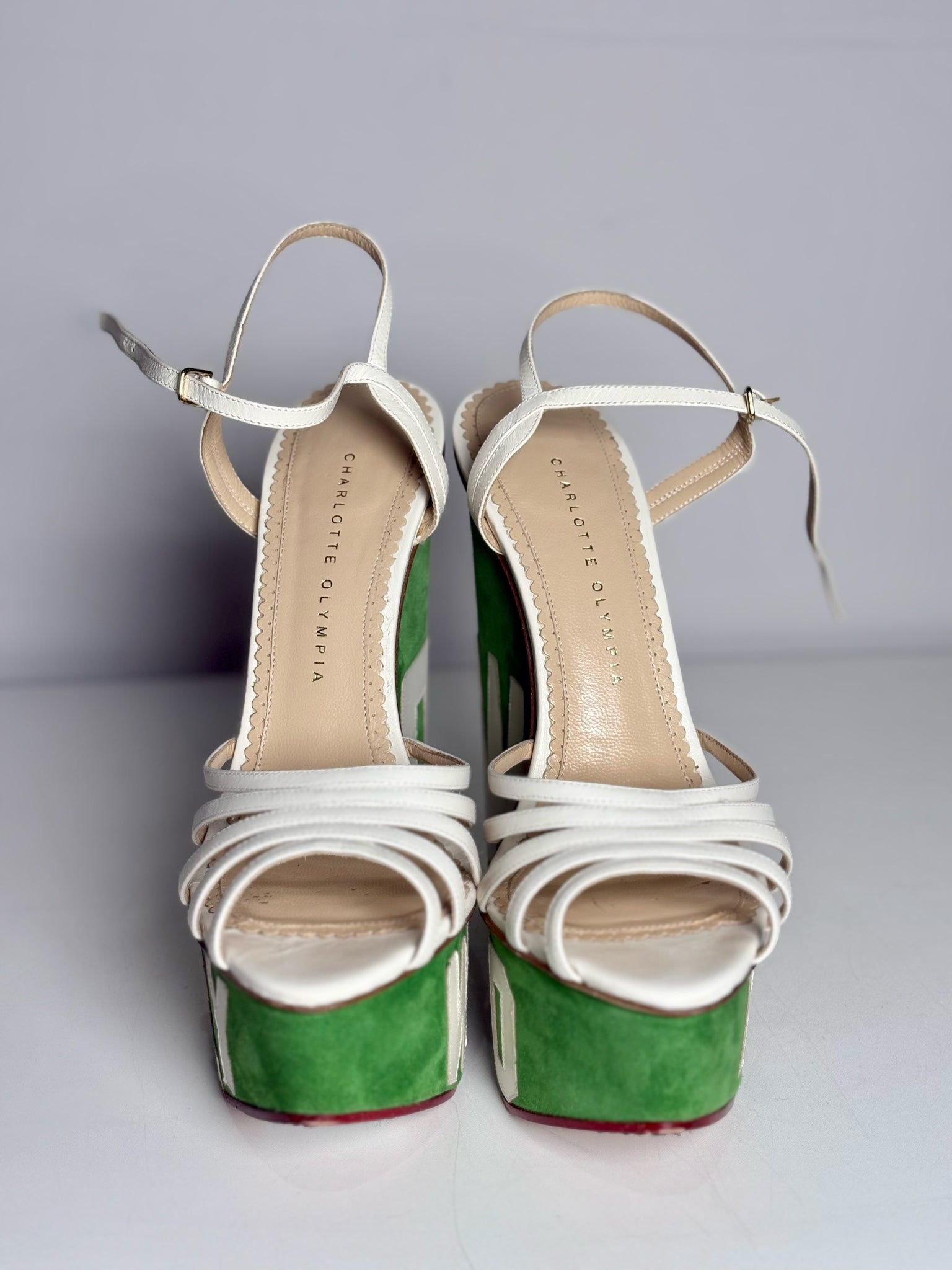 W Shoe Size 41 Charlotte Olympia Cream & Green Leather Pre-owned