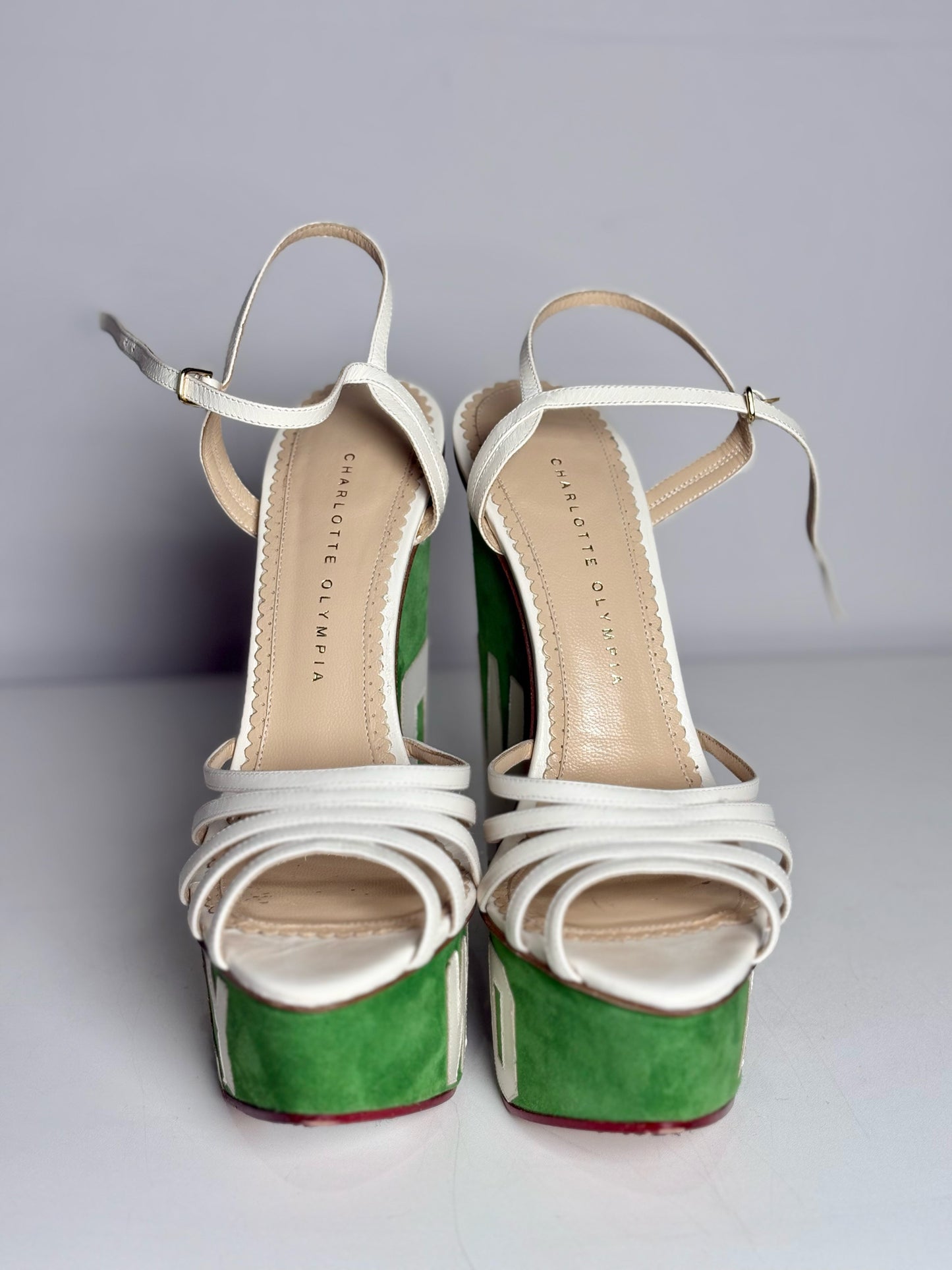 W Shoe Size 41 Charlotte Olympia Cream & Green Leather Pre-owned Sandals