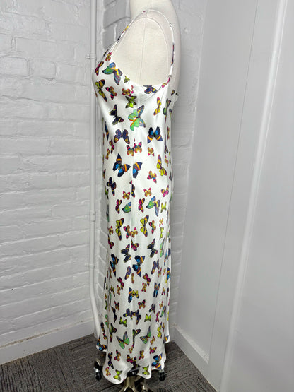Women Size 4 L'Agence Cream Butterflies Midi Slip Dress