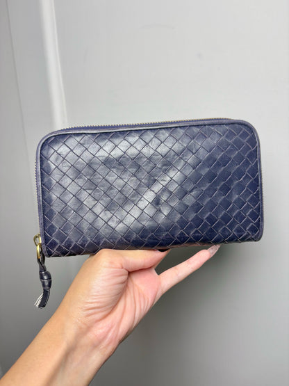 Bottega Veneta Leather Navy Clutch Lambskin Wallet