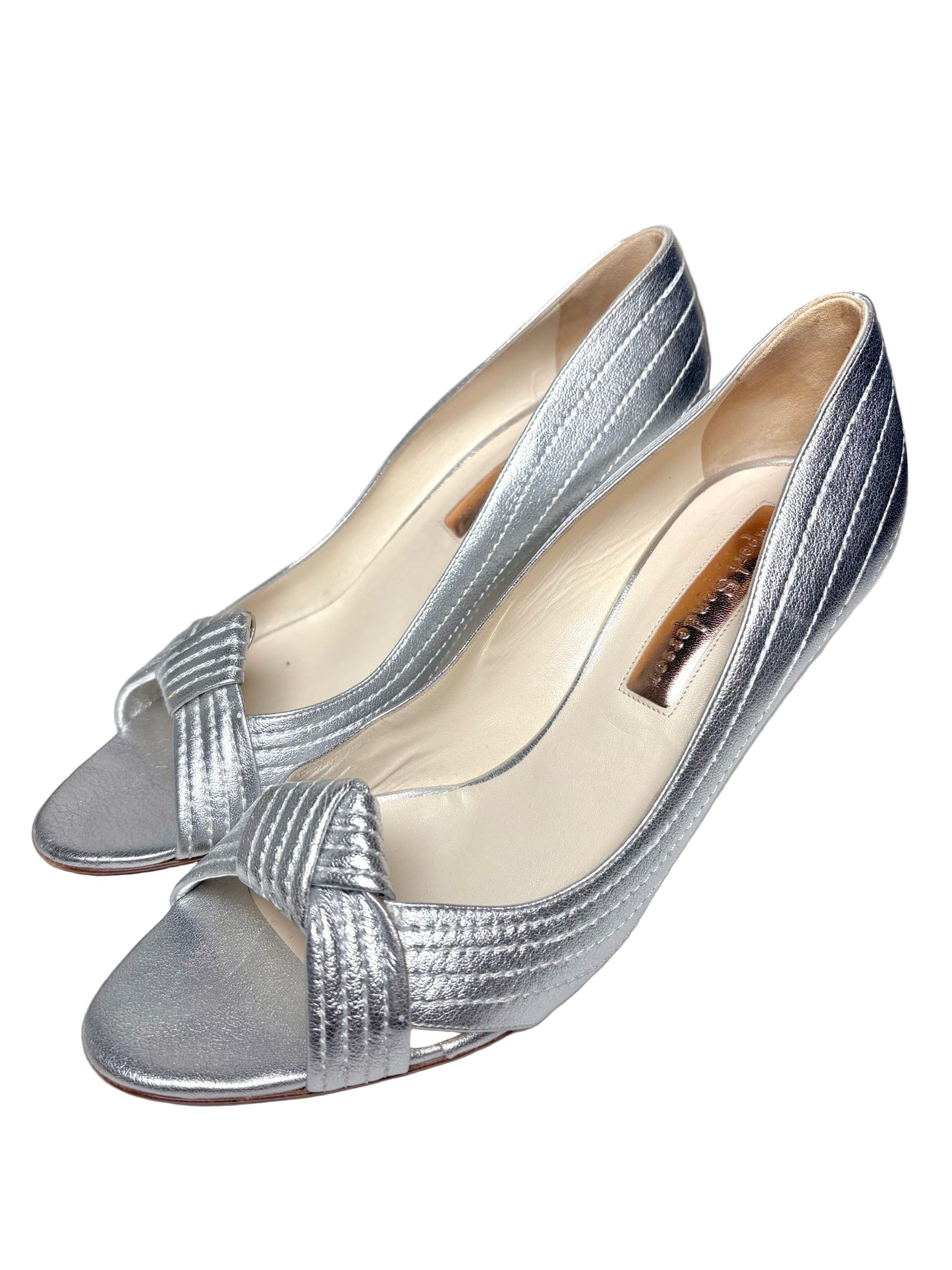 W Shoe Size 39 (8.5 US) Rupert Sanderson Silver Leather Cowhide Pump