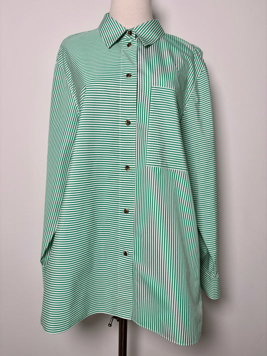 Lafayette 148 Green Stripe Cotton Shirt