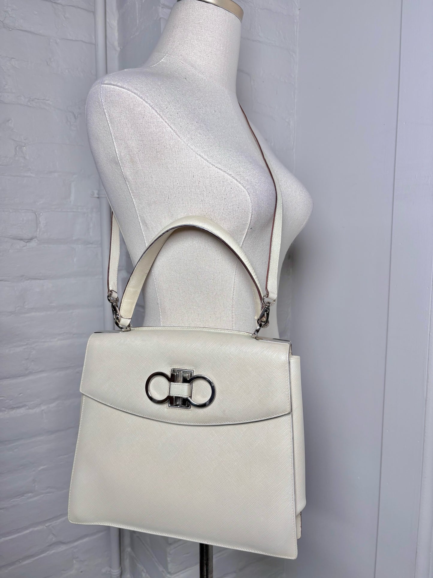 Salvatore Ferragamo Solid Bone Saffiano Gancini Purse